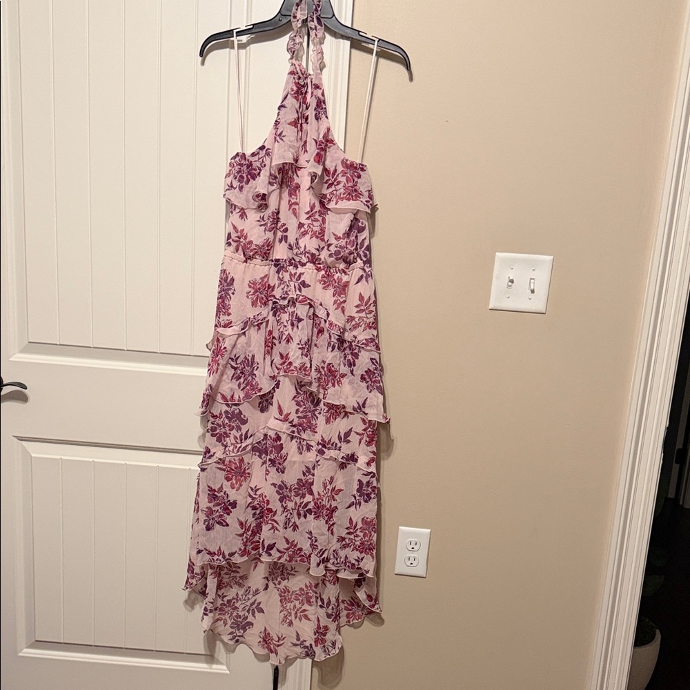 Floral Ruffled Halter Maxi Dress - Pink Floral High-Low